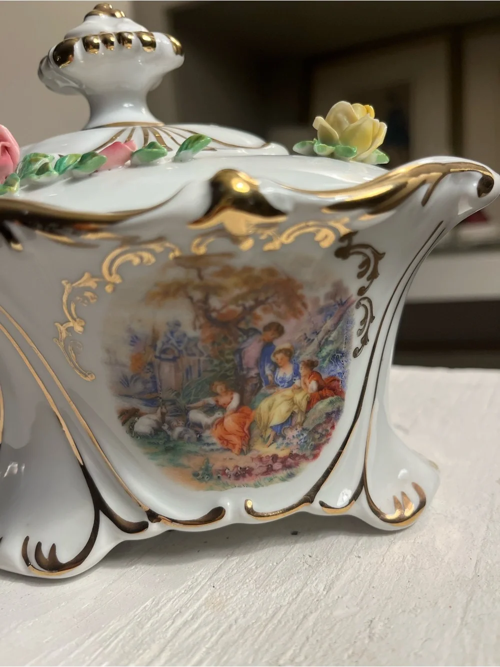 Rococo Cico Bavaria Germany Porcelain Lidded Bowl - Courting Couple Scene
